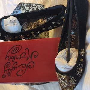 Naughty Monkey black velvet embellished flats, 10
